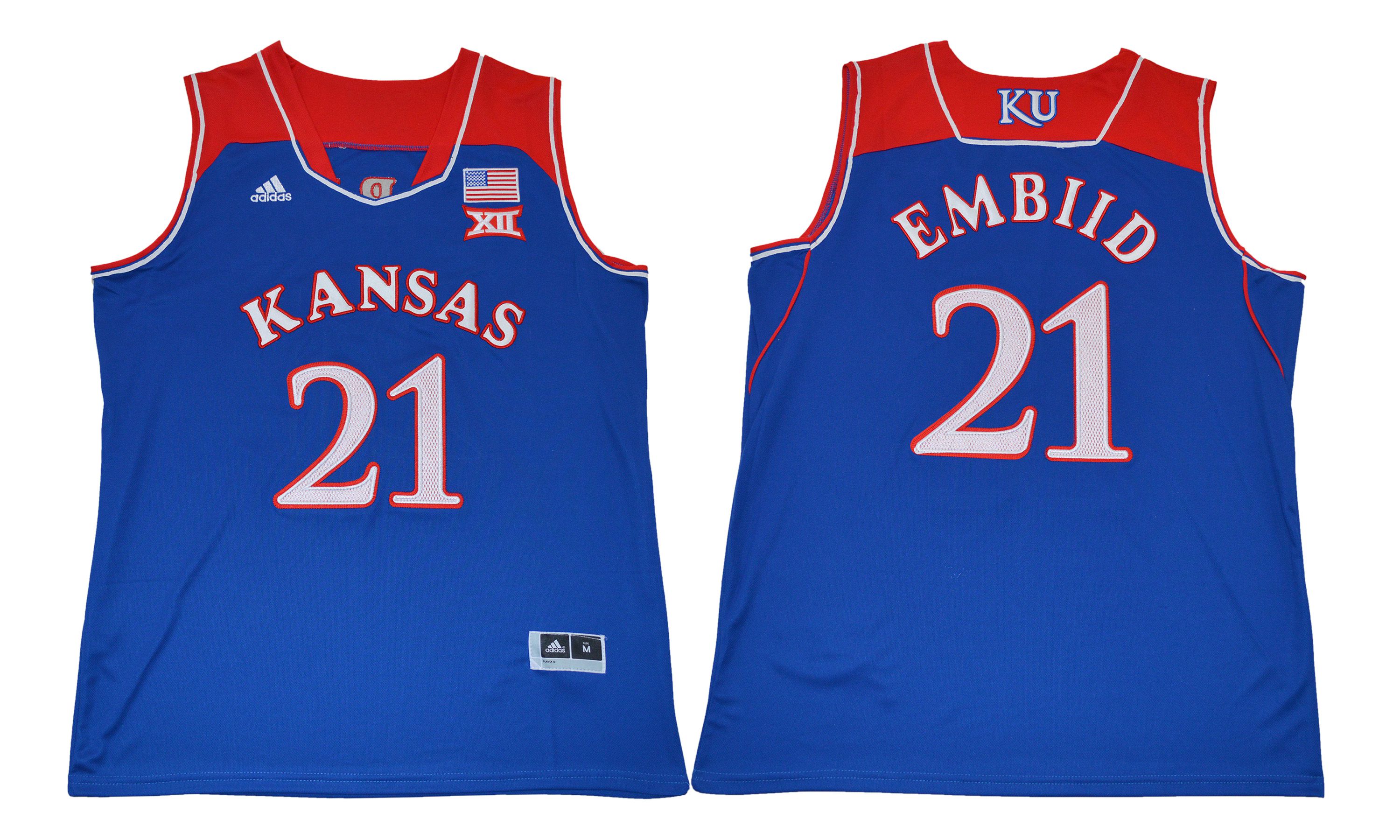 Men Kansas Jayhawks #21 Embiid Blue NCAA Jerseys->ncaa teams->NCAA Jersey